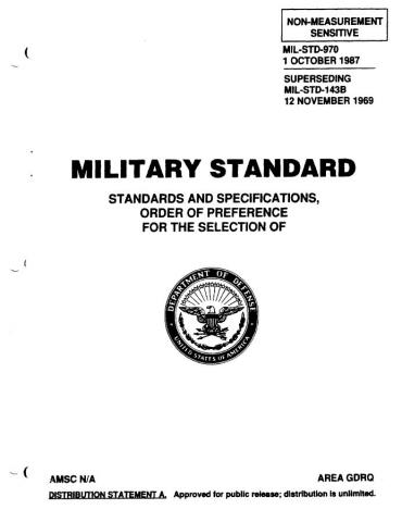 MIL STD- Standards And Specifications, Order Of Preference For The ...